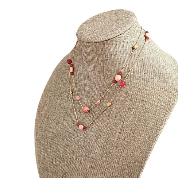 LOFT Pink & Gold Beaded Double Layer Necklace - Picture 4 of 11